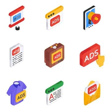 Set of Advertisement Flat Isometric Icons Stock Illustration
