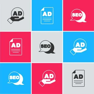 Set Advertising, and SEO optimization icon. Vector イラスト素材
