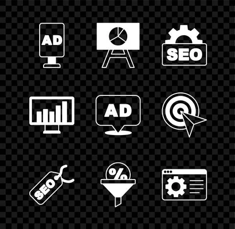 Set Advertising, Board with graph chart, SEO optimization, Lead management 스톡 일러스트