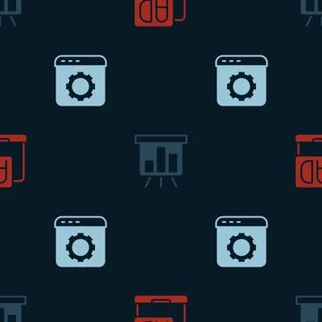 Set Advertising, Board with graph chart and Browser setting on seamless pattern Illustrazione stock