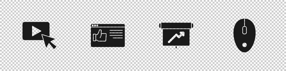 Set Advertising, Browser window, Board with graph chart and Computer mouse icon Stock Illustration