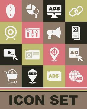 Set Advertising, Browser window, setting, Target sport, Computer mouse and Stockillustratie