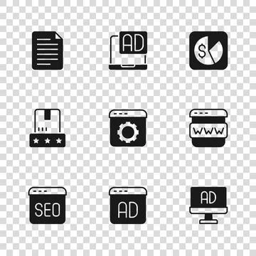Set Advertising, Browser window, setting, Market analysis, File document,  .. Stock Illustration