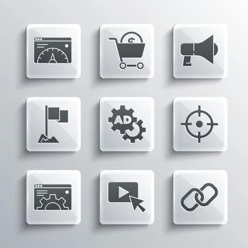 Set Advertising, Chain link, Target sport, Browser setting, Location marker Stock Illustration