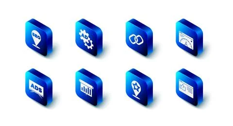 Set Advertising, Chain link, Website statistic, Browser window, Map pointer with Stock Illustration