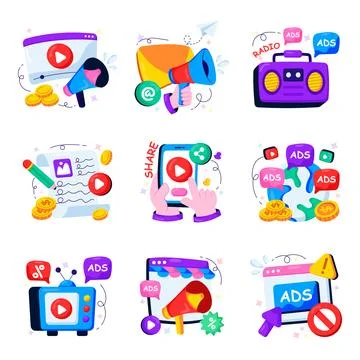 Set of Advertising Flat Illustrations Stock Illustration