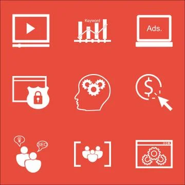 Set Of Advertising Icons On Security, Digital Media And Video Player Topics.  Stock Illustration