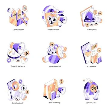 Set of Advertising Isometric Illustrations Illustrazione stock