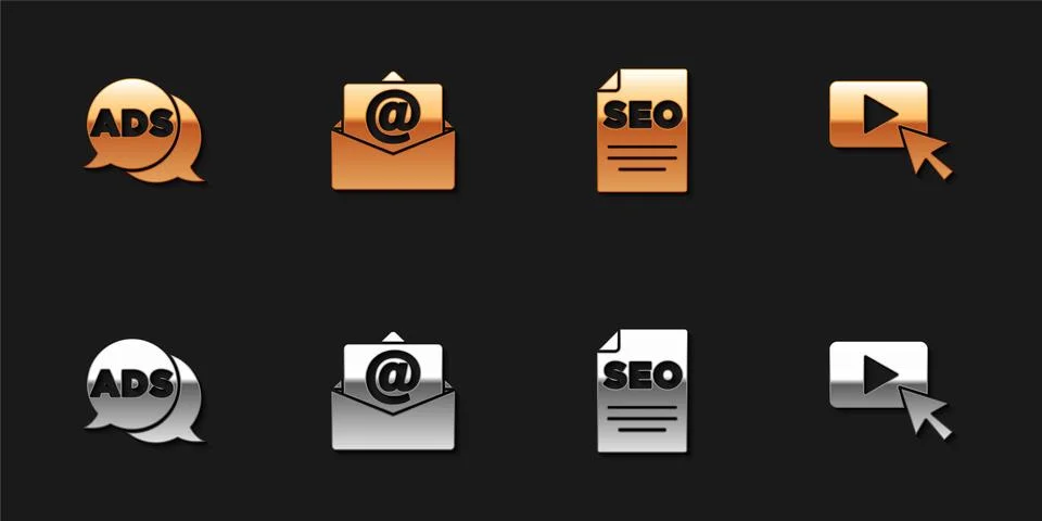 Set Advertising, Mail and e-mail, SEO optimization and icon. Vector Illustrazione stock