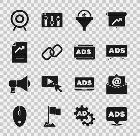 Set Advertising, Mail and e-mail, Lead management, Chain link, Document with Stock Illustration