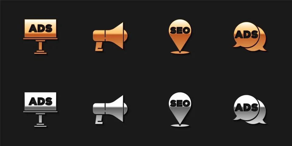 Set Advertising, Megaphone, SEO optimization and icon. Vector イラスト素材