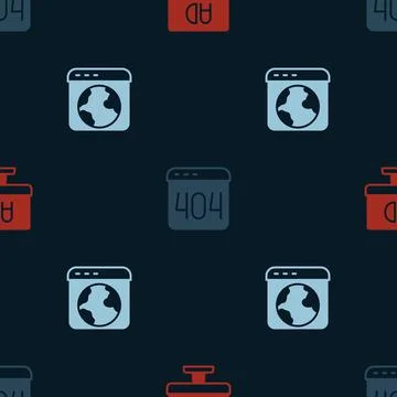 Set Advertising, Page with a 404 error and Worldwide on seamless pattern. Vector Stock Illustration