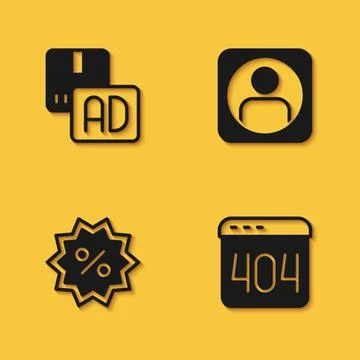 Set Advertising, Page with a 404 error, Discount percent tag and Create accou イラスト素材