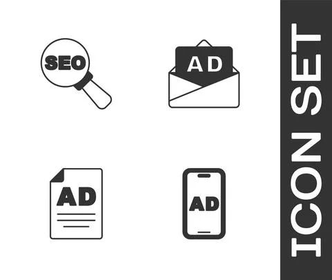 Set Advertising, SEO optimization, and icon. Vector Stockillustratie