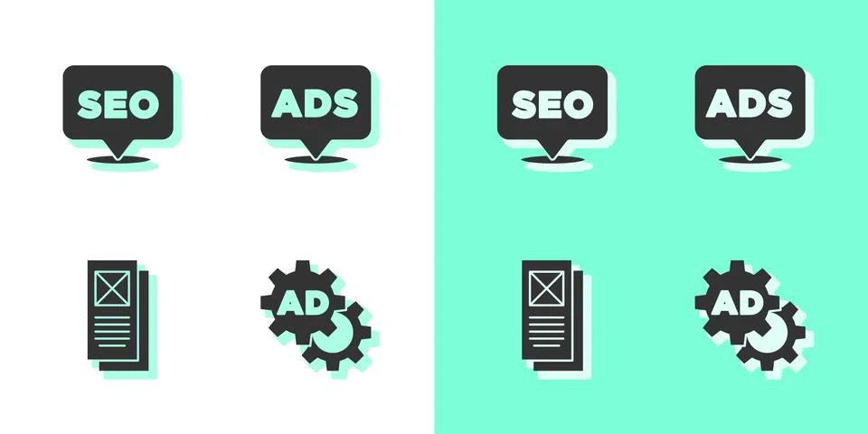Set Advertising, SEO optimization, Browser window and icon. Vector 库存插图
