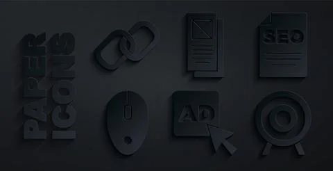 Set Advertising, SEO optimization, Computer mouse, Target sport, Browser window Stock Illustration