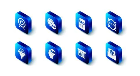 Set Advertising, SEO optimization, Mail and e-mail, Board with graph chart, L Stock Illustration