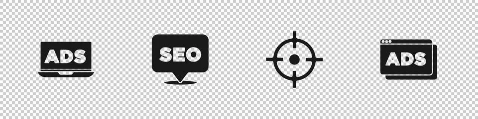 Set Advertising, SEO optimization, Target sport and icon. Vector Stock Illustration
