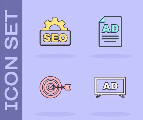 Set Advertising, SEO optimization, Target and icon. Vector 스톡 일러스트