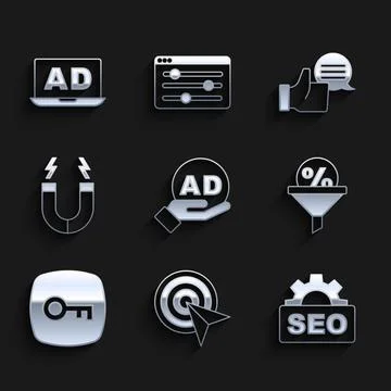 Set Advertising, Target, SEO optimization, Lead management, Key, Magnet, Cust 스톡 일러스트