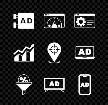 Set Advertising, Website statistic, Browser setting, Lead management, Finan.. Stock Illustration