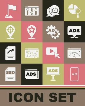 Set Advertising, Website statistic, Customer product rating, Map pointer with Stock Illustration
