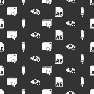 Set AE file document, Marker pen, Web design and development and Red eye effect Stock Illustration