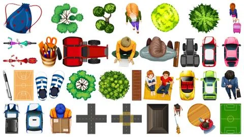 Set of aerial element city decorations isolated Ilustração Stock