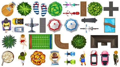 Set of aerial element park decorations isolated Ilustração Stock