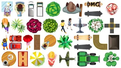 Set of aerial element park decorations isolated Ilustração Stock