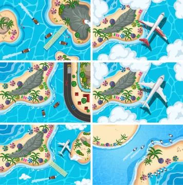 Set of aerial view scenes Stock Illustration