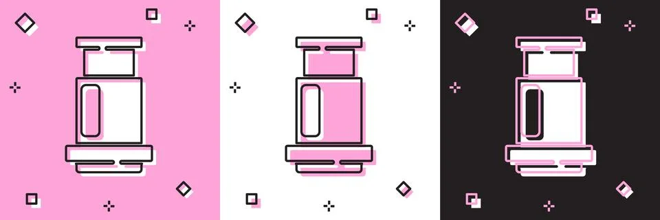 Set Aeropress coffee method icon isolated on pink and white, black background Stock Illustration