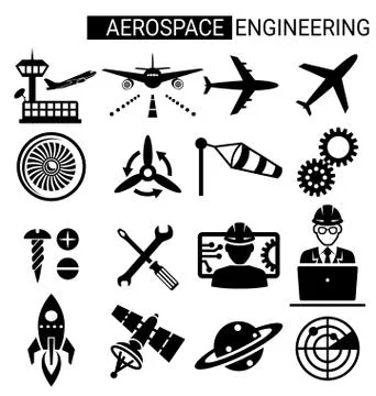 Set of aerospace engineering icon design for airplane Stock Illustration