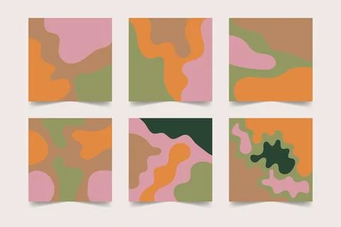 Set aesthetic backgrounds with hand drawn various shapes and doodles. Earthy Stock Illustration