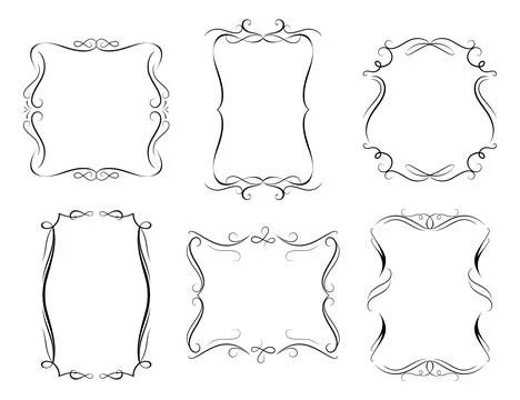 Set of aesthetic curly borders isolated on white background Stock Illustration
