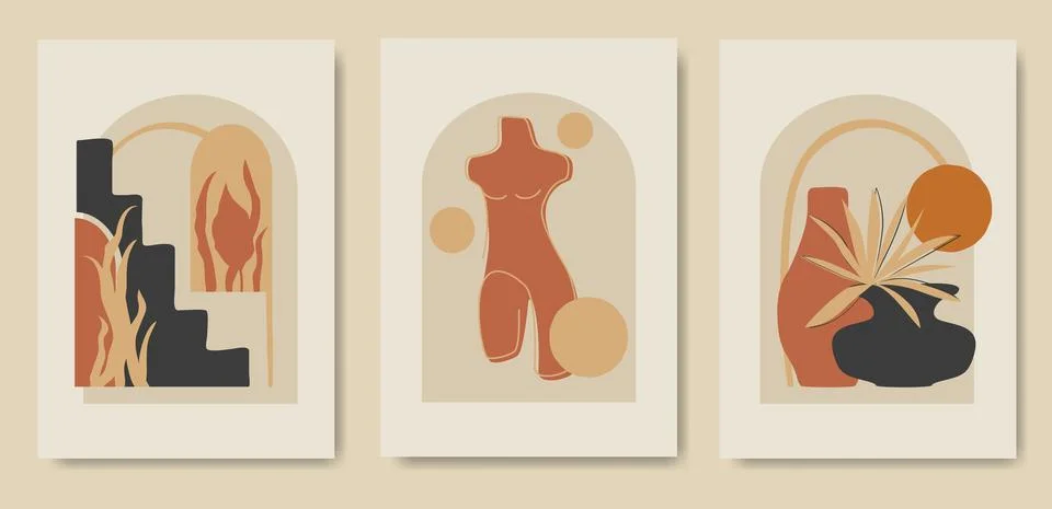 Set of aesthetic illustrations with abstract elements Illustrazione stock