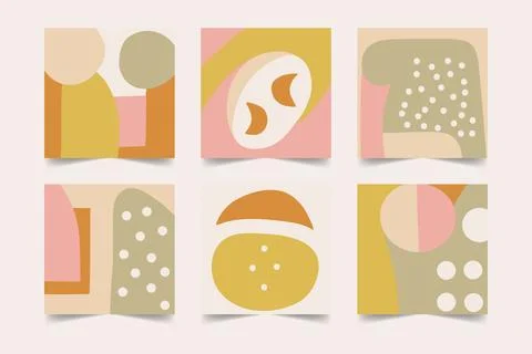 Set aesthetic square banners layout in pastel nude colors. Abstract minimal Stock Illustration