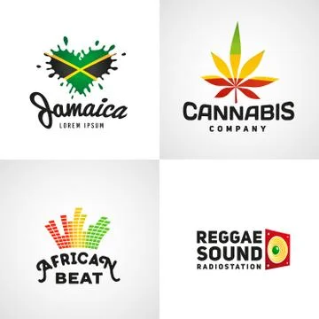 Set of african rasta beat vector logo designs. Jamaica reggae music template Stock Illustration