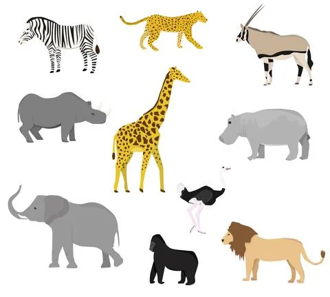 Set with African wild animals. Flat style.  Stock Illustration