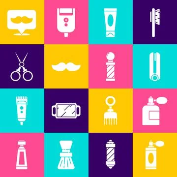 Set Aftershave bottle with atomizer, Curling iron for hair, Cream lotion Stock Illustration