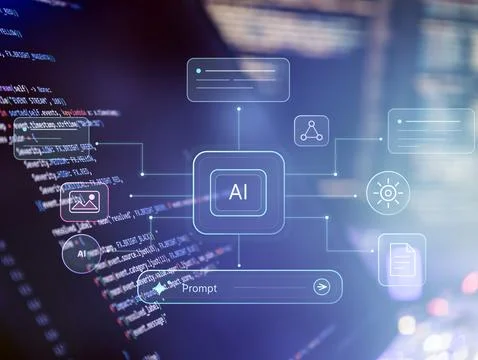 Set against a blurred background of software programming code, this image is  Stock Photos