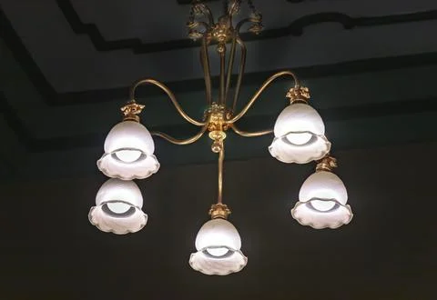 Set against a dark backdrop, this Art Nouveau chandelier exemplifies the Li.. Stock Photos