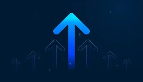 Set against a dark dotted grid backdrop, multiple rising blue Arrows repres.. Stock Illustration