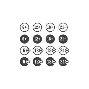 Set of age restriction, age limit warning. Vector icon template Stock Illustration
