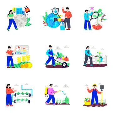 Set of Agronomy Flat Illustrations Stock Illustration
