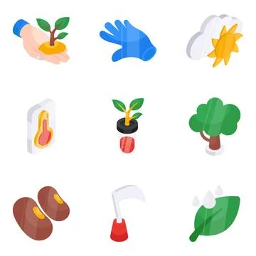 Set of Agronomy Flat Isometric Icons Stock Illustration