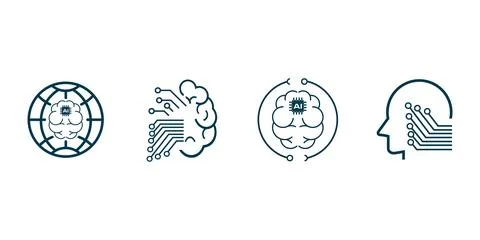 SET of AI, Artificial intelligence icon set in thin line style vector Stock Illustration