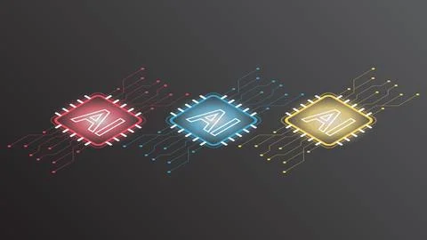 Set of Ai artificial intelligence technology hitech business concept. Illustrazione stock