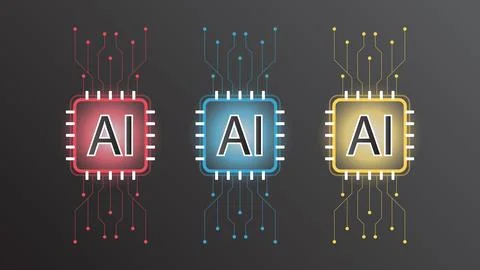 Set of Ai artificial intelligence technology hitech business concept Stock Illustration