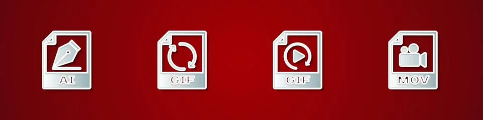 Set AI file document, GIF, and MOV icon. Vector 库存插图